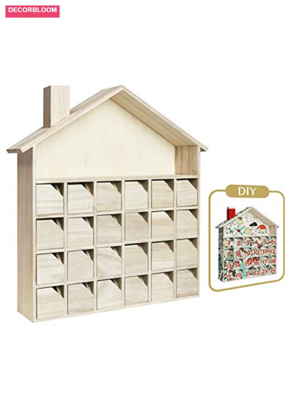 Wooden Advent Calendar House Shaped with 24 Drawers DIY Craft Storage Box